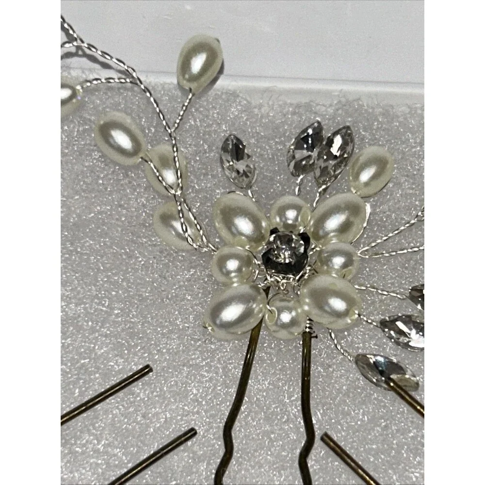 Hair Couture Hair Pins, set Of Three. Pearls and Crystal Wedding Prom Formal